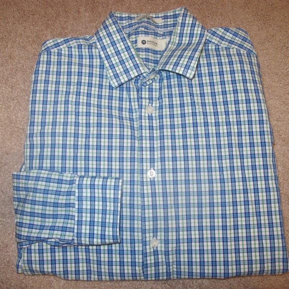 Haggar Clothing Men's Fitted Button down Collared Shirt Size 16.5 (34/35)  GUC - Picture 2 of 4